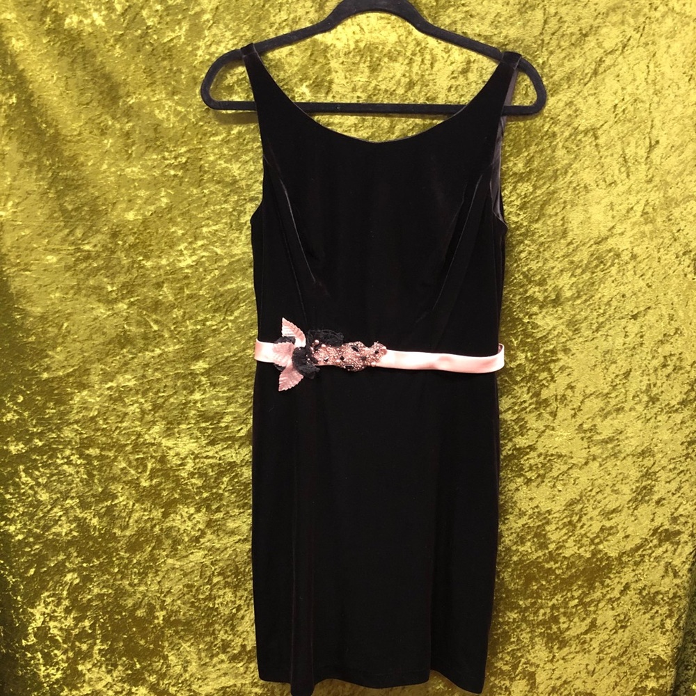 Cocktail Length Black Velvet Bridesmaid Dress by Alfred Angelo size 8